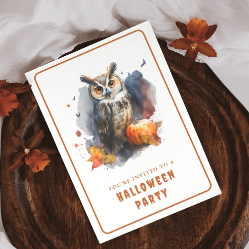Watercolor Owl Halloween Invitation Card