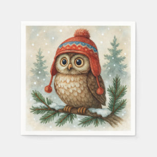 Watercolor Owl In a Winter Cap Napkins