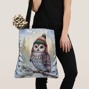 Watercolor Owl In a Winter Hat Tote Bag