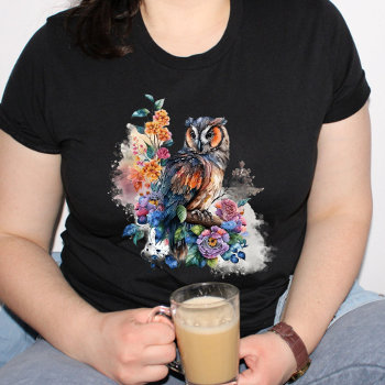 Watercolor Owl In Flowers Graphic T-shirt by PaintedDreamsDesigns at Zazzle