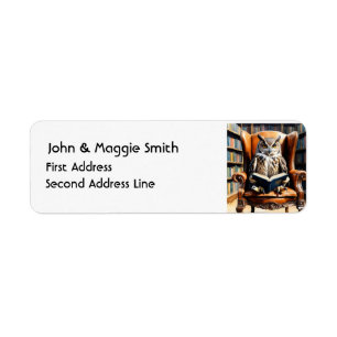 Watercolor Owl Reading Books Library Animal Art Label