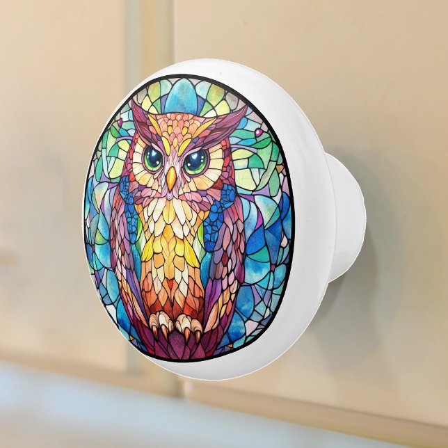 Watercolor Owl Stained Glass Ceramic Knob (Creator Uploaded)