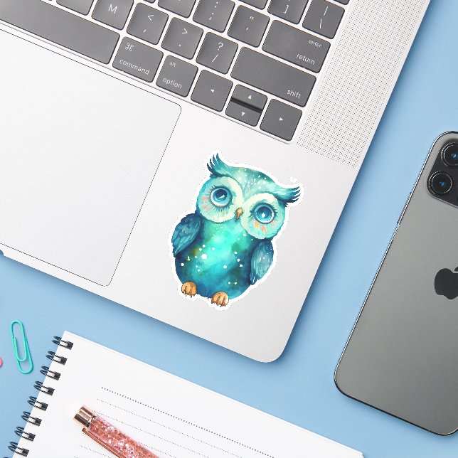 Watercolor Owl Sticker (Laptop w/ iPhone)