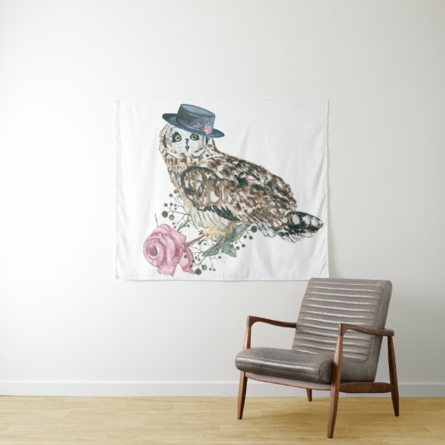 Watercolor Owl Tapestry (In Situ (Horizontal))