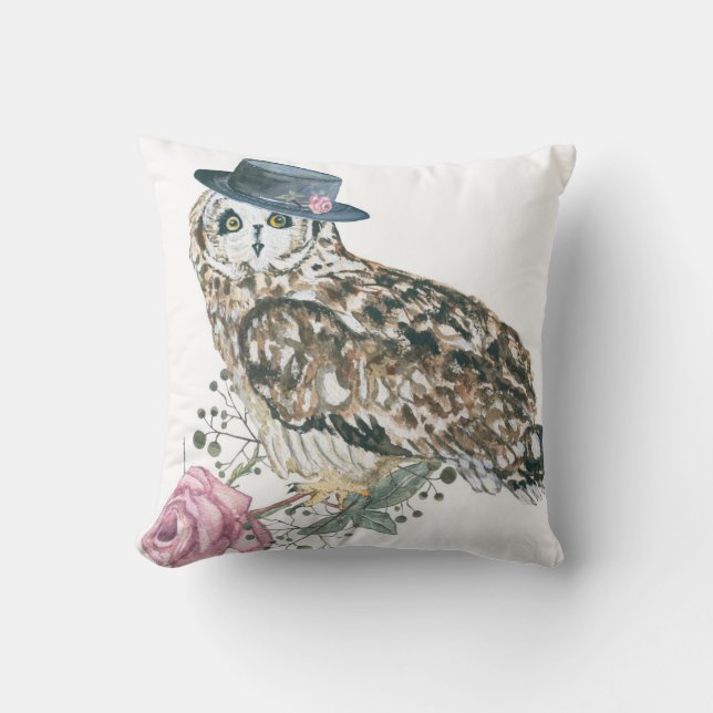 Watercolor Owl Throw Pillow (Front)