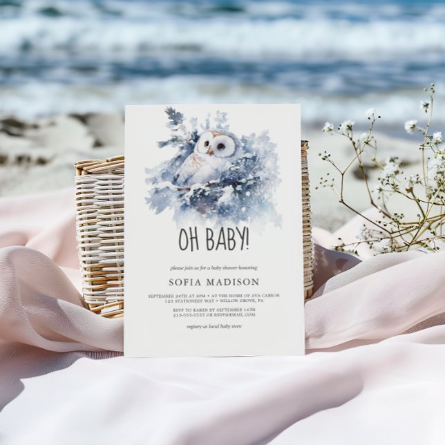 Watercolor Owl Winter Baby Shower Invitation (Creator Uploaded)