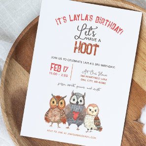 Watercolor Owls Girls Birthday Party Invitation