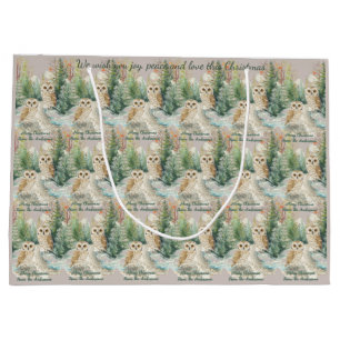 Watercolor Owls in Snowy Pines Christmas Gift Bag