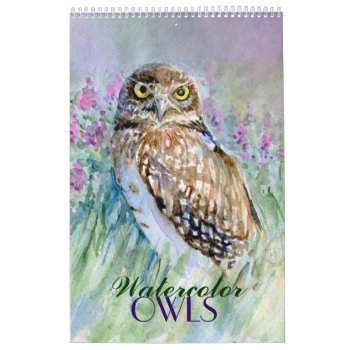 Watercolor Owls  Paintings Calendar by IronicOwl at Zazzle
