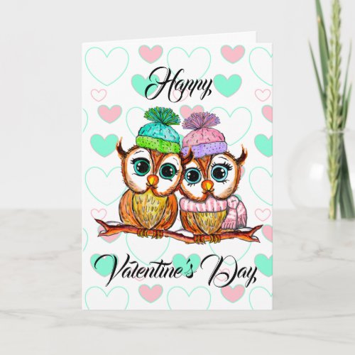 Watercolor Owls  Valentines Day I Love You Card