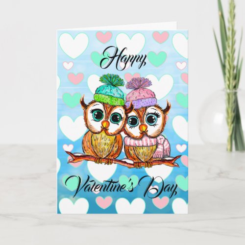 Watercolor Owls  Valentines Day I Love You   Card