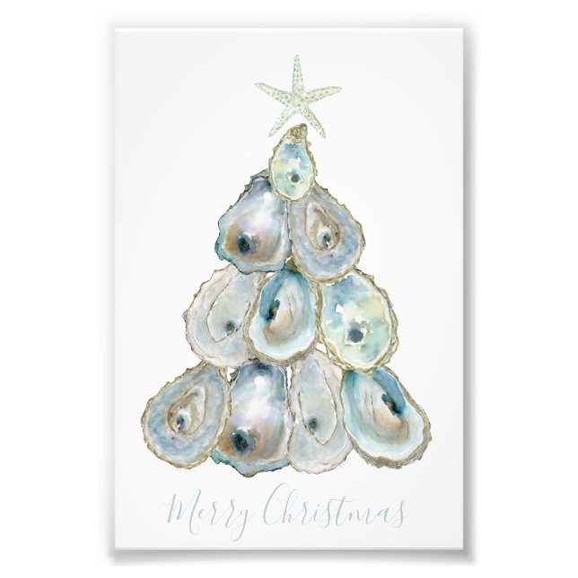 Watercolor Oyster Christmas Tree Photo Print (Front)