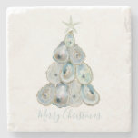 Watercolor Oyster Christmas Tree Stone Coaster