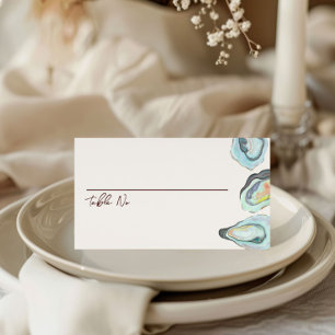 Watercolor Oyster Coast Seaside Wedding Place Card