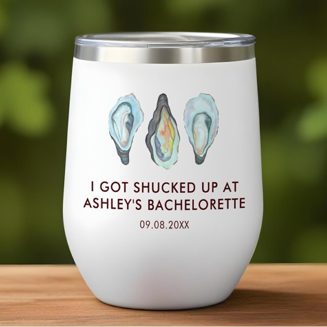 Watercolor Oyster Coastal Seaside Bachelorette Thermal Wine Tumbler (Creator Uploaded)