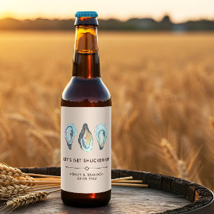 Watercolor Oyster Coastal Seaside Wedding Beer Bottle Label