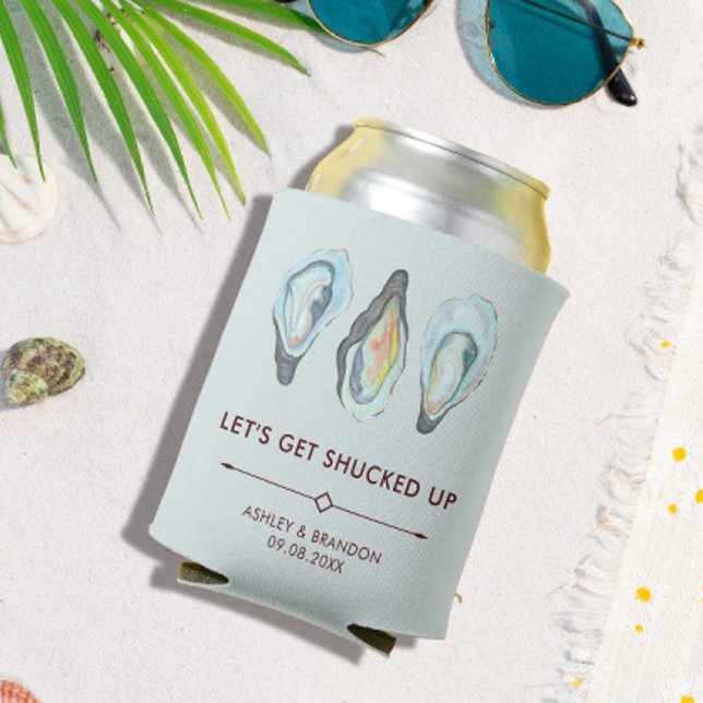 Watercolor Oyster Coastal Seaside Wedding Can Cooler (Creator Uploaded)