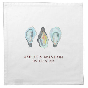 Watercolor Oyster Coastal Seaside Wedding Cloth Napkin