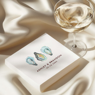 Watercolor Oyster Coastal Seaside Wedding Napkins