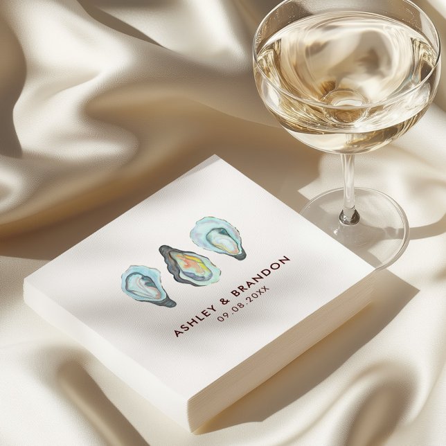 Watercolor Oyster Coastal Seaside Wedding Napkins (Creator Uploaded)