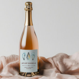 Watercolor Oyster Coastal Seaside Wedding Sparkling Wine Label