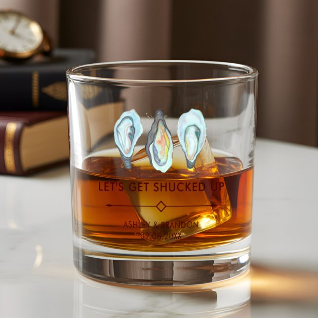 Watercolor Oyster Coastal Seaside Wedding Whiskey Glass (Creator Uploaded)