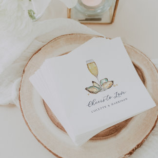 Watercolor Oyster & Pearl "Cheers to Love" Napkins