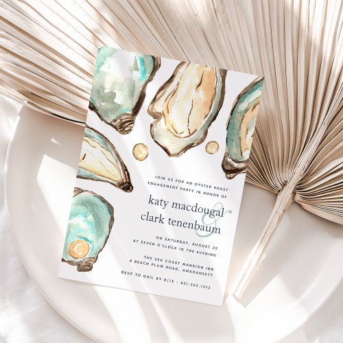 Watercolor Oyster  Pearl Engagement Party Invitation