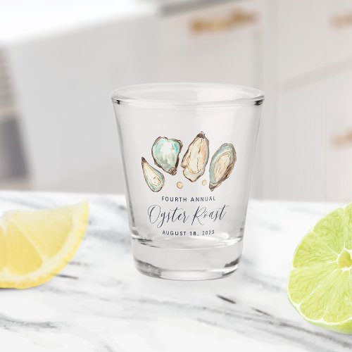 Watercolor Oyster  Pearl Oyster Roast Favor Shot Glass