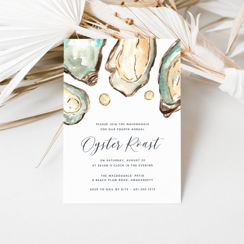 Watercolor Oyster  Pearl Oyster Roast Party Invitation