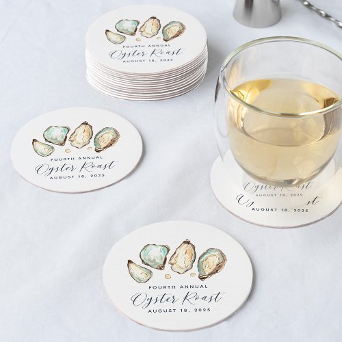 Watercolor Oyster  Pearl Oyster Roast Round Paper Coaster