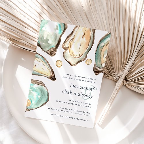 Watercolor Oyster  Pearl Rehearsal Dinner Invitation