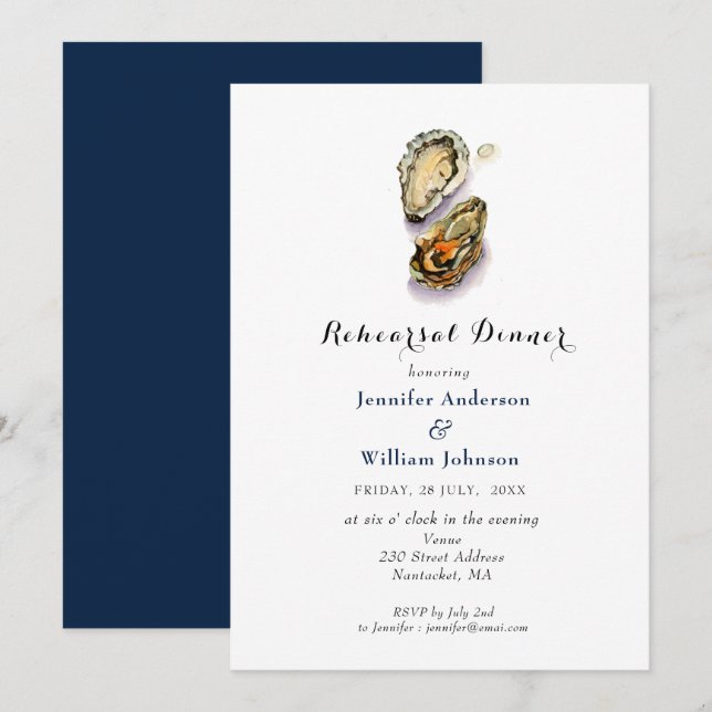 Watercolor oyster  Rehearsal Dinner Invitation (Front/Back)