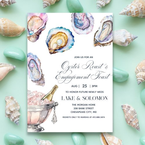 Watercolor Oyster Roast  Champagne Engagement Invitation
