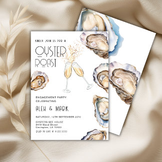 Watercolor Oyster Roast Champagne Engagement Party Invitation