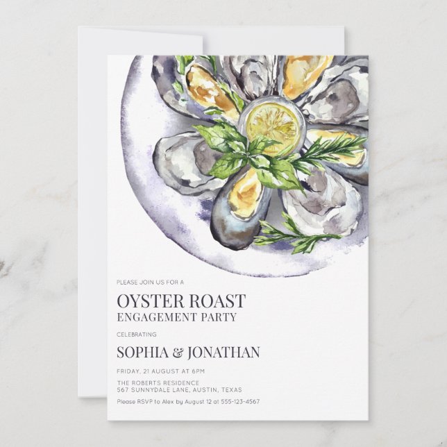 Watercolor Oyster Roast Engagement Party Invitation (Front)