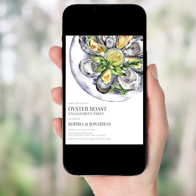 Watercolor Oyster Roast Engagement Party Invitation (Front Digital)