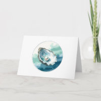 Watercolor Oyster Shell and Pearl Blank Greeting