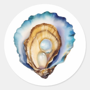 Watercolor Oyster Shell Classic Round Sticker