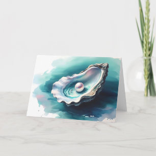 Watercolor Oyster Shell in Shimmering Glow Blank  Card