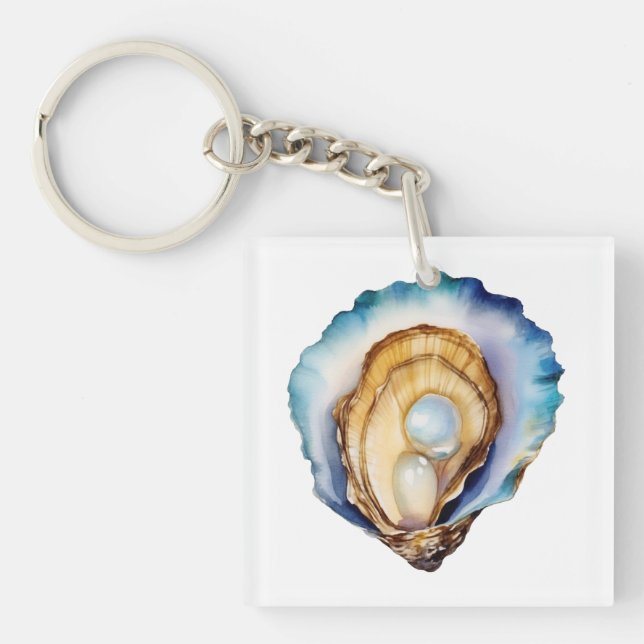 Watercolor Oyster Shell Keychain (Front)