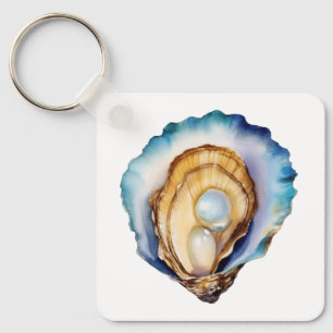 Watercolor Oyster Shell Keychain