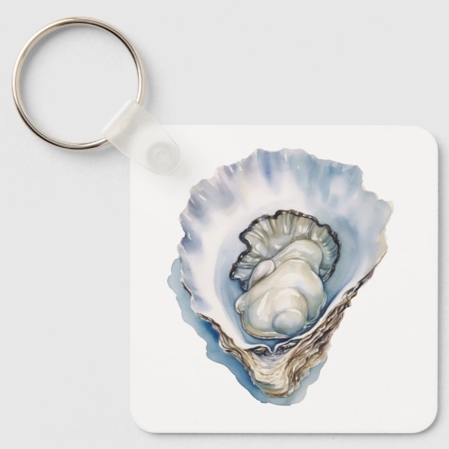 Watercolor Oyster Shell Keychain (Front)