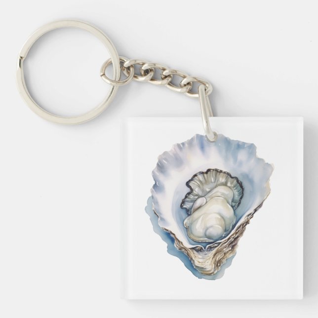 Watercolor Oyster Shell Keychain (Front)