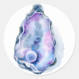 Watercolor oyster shell with pearl classic round sticker
