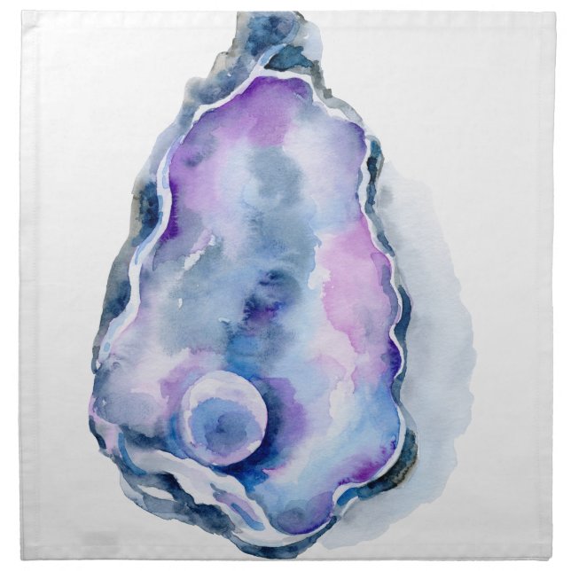 Watercolor oyster shell with pearl napkin (Front)