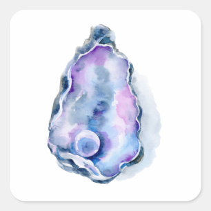 Watercolor oyster shell with pearl square sticker