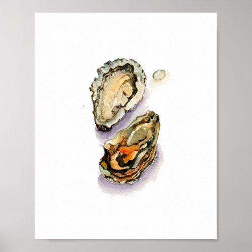 Watercolor Oyster shells Painting Wall art