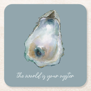 Watercolor Oyster Square Paper Coaster