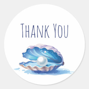 Watercolor Oyster with Pearl Thank You Classic Round Sticker